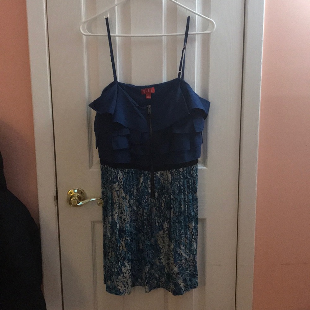 Elle navy blue dress with printed bottom